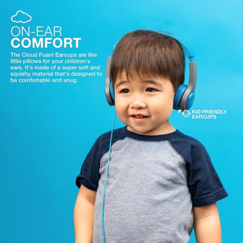 JLab JBuddies Folding Kids Wired Headphones Gen 2, Blue/Grey, Toddler Headphones, Noise Isolation, Kids Safe, Volume Limiting, for Children Ages 2