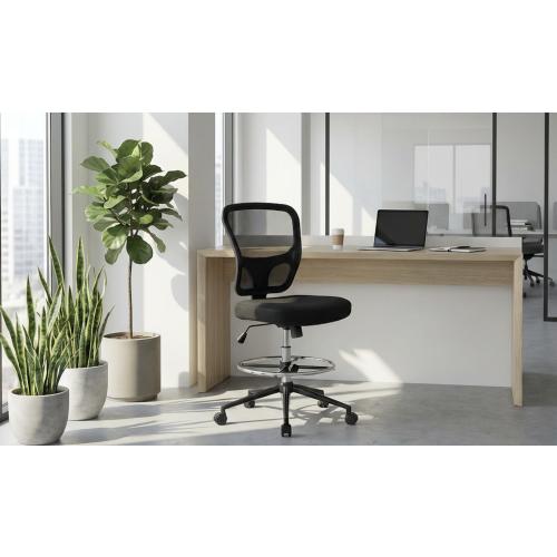 Armless Drafting Chair Tall Office Chair Adjustable Height High Back Ergonomic Desk Chair Drafting Stool Rolling Bar Stools Chairs with Footrest and Wheels