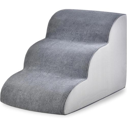 Dog Stairs for Small Dogs 15.7 H, 3-Step Pet Stairs with High-Density Foam, Curved Ramp Design for Puppies, Medium Pets and Older Cats, Dog Steps for Bed, Couch or Sofa, 15.7 × 22.4 × 15.7 Inch, Gray