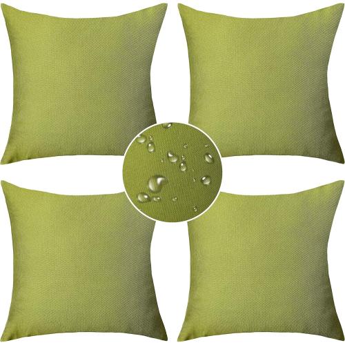 Demetex Outdoor Pillow Covers 18x18 Set of 4 Green Waterproof Pillow Case Square Decorative Throw Pillows for Christmas Patio Furniture Couch, 18 x 18 Inch, Grass Green
