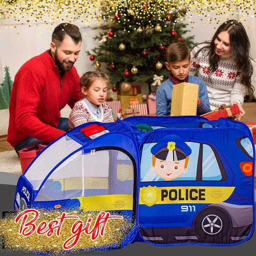 Police Car Pop Up Play Tent with Sound Button for Kids, Toddlers, Boys, Girls, Indoors & Outdoors – Playhouse for Interactive Fun - Foldable, Quick Setup Pretend Play Toys & Gift