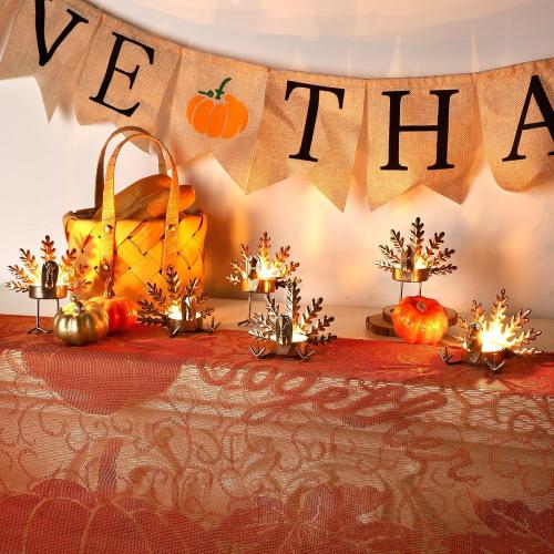 FORUP 12 Pack Metal Turkey Tea Light Candle Holders, Thanksgiving Candle Holder, Thanksgiving Home Table Decoration