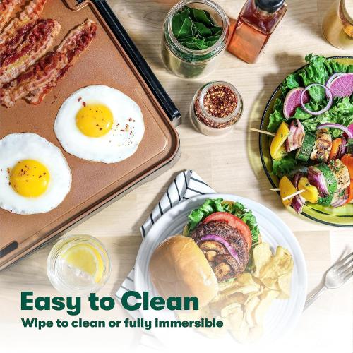 bella XL Electric Ceramic Titanium Griddle, Make 15 Eggs At Once, Healthy-Eco Non-stick Coating, Hassle-Free Clean Up, Large Submersible Cooking Surface, 12 x 22, Copper/Black