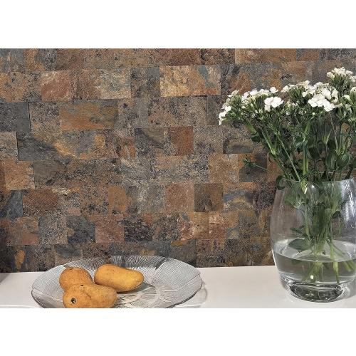 12-Pack PVC Peel and Stick Tile Backsplash, 12''X12'' Bronze and Cyan Slate