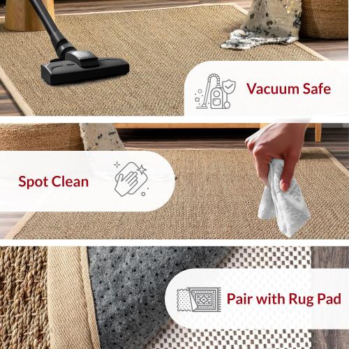 nuLOOM 2x8 Elijah Seagrass Area Rug, Beige, Solid Farmhouse Style, Cotton Bordered, Basketweave, Natural Fiber, For Bedroom, Dining Room, Living Room, Hallway, Office, Kitchen, Entryway