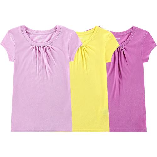 Size 4-13 Color Yellow, Pink and Purple Bienzoe Girls Short Sleeve T-Shirt: Kids Aged 4-13 Cute Crewneck Tee 3pcs Pack - Breathable Tops for Beach Trip Outdoor Play