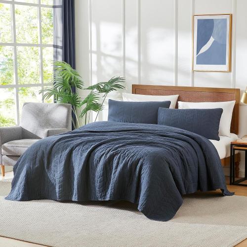 palassio Navy Blue Cotton Quilt Twin Size Bedding Sets with Pillow Sham, Lightweight Soft Bedspread Coverlet, Quilted Comforter Bed Cover for All Season, 2 Pieces, 68x86 inches