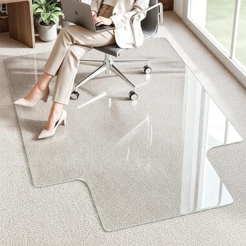 Antok Irregular Tempered Glass Chair Mat, 36x48 Office Chair Mat for Carpet & Hardwood Floors, Heavy Duty 0.2 Desk Chair Mat for Smooth Rolling at Home or Office
