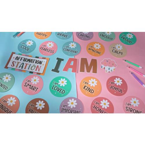 Frienda Rainbow Affirmation Station Bulletin Board Set Motivational Posters Classroom Mirror Growth Mindset Decor Positive Affirmations Accents Cutouts for School Office Home Teacher Wall Supply