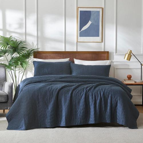 palassio Navy Blue Cotton Quilt Twin Size Bedding Sets with Pillow Sham, Lightweight Soft Bedspread Coverlet, Quilted Comforter Bed Cover for All Season, 2 Pieces, 68x86 inches