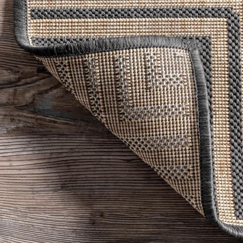 nuLOOM 2' x 3' Outdoor Area Rug, Casual Design With Striped Border, Stain Resistant, Highly Durable, For Patio, Balcony, Bedroom, Living Room, Dining Room, Bathroom, Dark Grey
