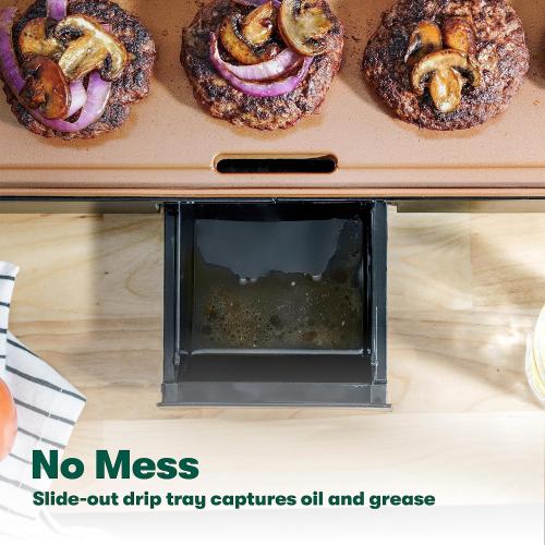 bella XL Electric Ceramic Titanium Griddle, Make 15 Eggs At Once, Healthy-Eco Non-stick Coating, Hassle-Free Clean Up, Large Submersible Cooking Surface, 12 x 22, Copper/Black