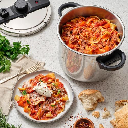 Zavor EZLock Stove Top Pressure Cooker 7 Quart - Stainless Steel, Multi Pressure Levels, Easy Locking, Induction Ready, Digital Cookbook & Steamer Basket | Olla de Presion Acero Inoxidable