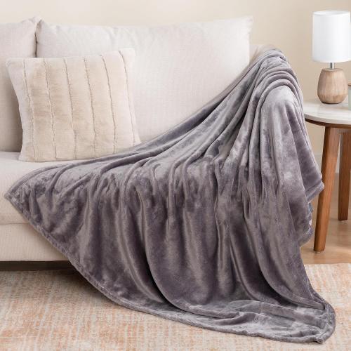 Berkshire Blanket Classic VelvetLoft® Solid Throw Blanket, Lightweight Soft Fuzzy Plush Throw Blanket for Bed and Couch, Grey Heron, 50x60 Inches