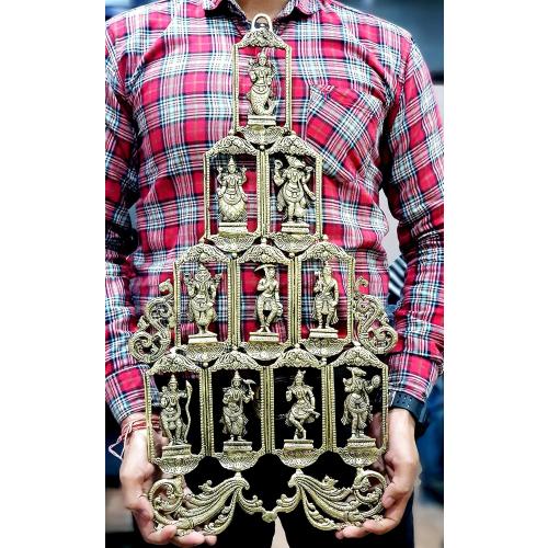 eSplanade - Brass Vishnu Dashavatar Dashavatara Dasavatharam - Ten Incarnations Avtars - Ten Incarnations of Lord Vishnu - Wall Hanging (25 Inch)