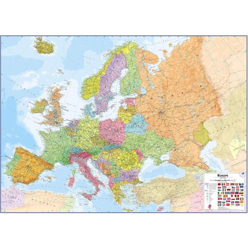 Maps International Large Political Europe Educational Wall Map Poster - Front Sheet Laminated - 33.1 x 46.8 inches