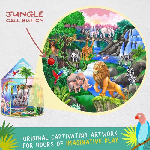 W&O Jungle Adventure Play Tent with Lifelike Animal Sounds - Captivating Pop Up Tent for Boys & Girls - Perfect for Indoor & Outdoor Adventures