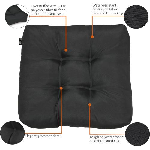 Set of 2 Classic Accessories Water-Resistant Square Patio Seat Cushions, 19 x 19 x 5 Inch, 2 Pack, Black, Outdoor Seat Cushions
