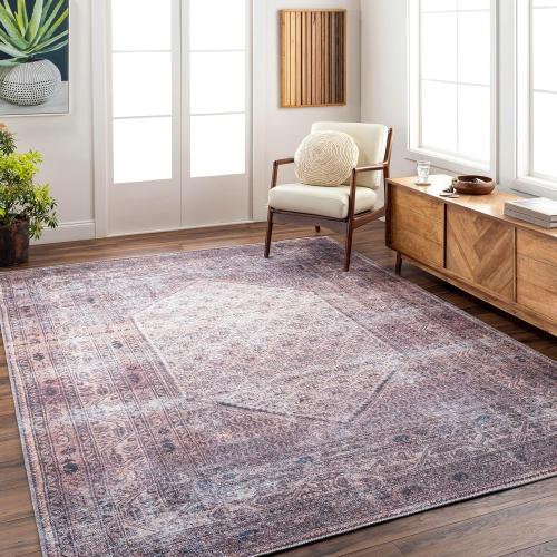Mark&Day Washable Rugs, 5x7 Hayri Traditional Plum Area Rug, Purple Beige Carpet for Living Room, Bedroom or Kitchen (5'3 x 7'3, Machine Washable)