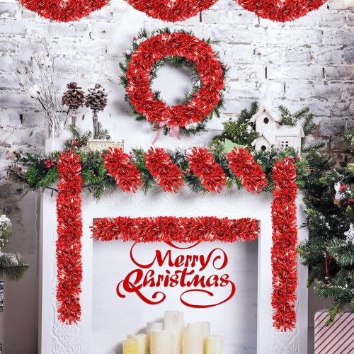 70 Ft Christmas Tinsel Garland Metallic Tinsel Twist Garland Glitter Christmas Tree Hanging Decorations for New Year Party Birthday Holiday Indoor Outdoor Supplies (Red)