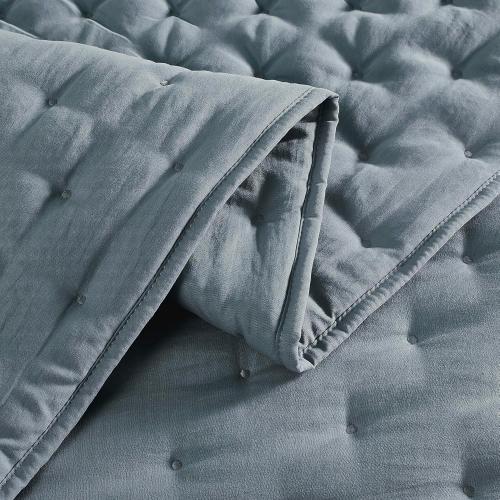 WDCOZY Dusty Blue Cloud King Size Quilt Set, Tan Lightweight Farmhouse Bedspread, Rustic Country Coverlet, Taupe Camel Soft Bedding, Thin Comforter for All Season - 3 Pieces, 104x90 inches