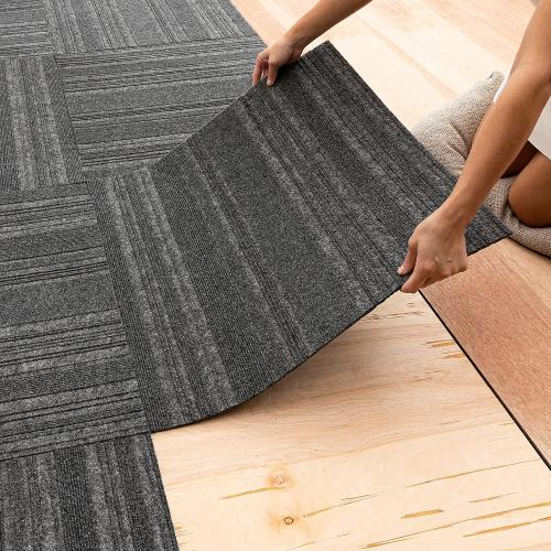 Mohawk Home 24 x 24 Indoor/Outdoor 0.25 Pile Height, Peel and Stick Carpet Tile, Grey Polyester, (15 Tiles) (60 sqft/Box)