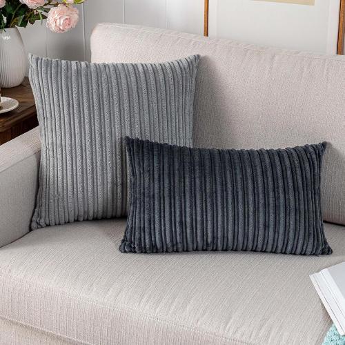 UGASA Velvet Pillow Covers Striped Decorative Throw Pillow Cover Cushion Case with Hidden Zipper for Home Couch/Bedroom/Car, Soft Cozy Solid Oblong, 1 Piece (12x20, Dark Grey)