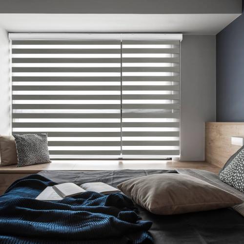 Homebox Zebra Roller Shades for Indoor Windows, Light Filtering Dual Layer Sheer 23 Inch Mini Blinds for Kitchen Bathroom, 23 W x 72 H Light Gray