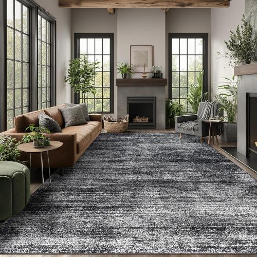 Area Rugs 9x12 Living Room,Abstract Boho Large Area Rug,Black and White