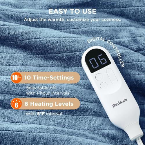Bedsure Electric Blanket Full Size - Soft Flannel Heated Blanket, Fast Heating with 10 Time Settings & 6 Heat Settings, Warm Gift for Grandma (72x84 inches, Blue)