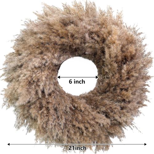 Brown 20 Natural Pampas Grass Wreath, 20'' Real Pampas Wreath for Front Door, Boho Wall Decor, Farmhouse Style, DIY Arrangement, Feather Wall Decor