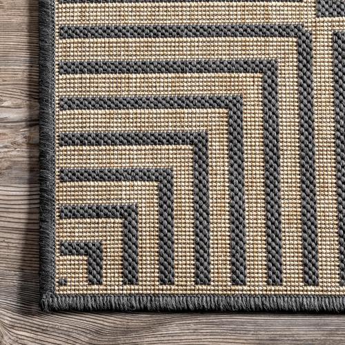 nuLOOM 2' x 3' Outdoor Area Rug, Casual Design With Striped Border, Stain Resistant, Highly Durable, For Patio, Balcony, Bedroom, Living Room, Dining Room, Bathroom, Dark Grey