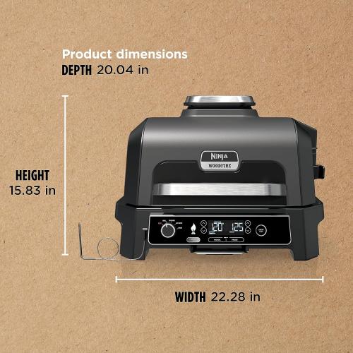 Ninja | Grill & Smoker | Outdoor Woodfire Pro XL | 4 in 1 Grill, BBQ Smoker, Air Fryer & Bake | Portable | Includes Built in Thermometer & 2 Woodfire Pellet Packs | Dark Grey | OG850