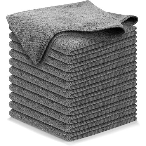 USANOOKS Microfiber Cleaning Cloth Grey - 12 Pcs (12.5x12.5) - High Performance - 1200 Washes, Ultra Absorbent Microfiber Towel Weave Grime & Liquid for Streak-Free Mirror Shine - Car Washing Cloth