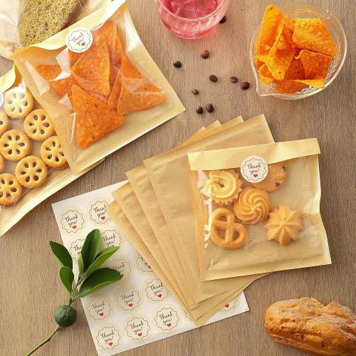 100 PCS Cookie Packaging Bags with Seal, JINLIFA 5.7x6.5 Inch Baked Goods Packaging with Window, Heat Sealable & Grease Resistant Individual Cookie Bags Sleeves for Brownie, Donut, Treat, Cake Scone