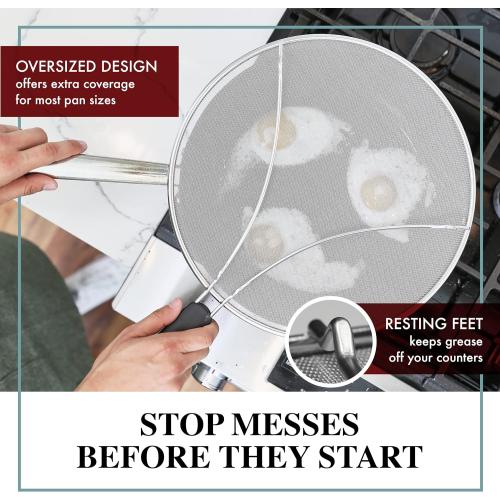 BergKoch Splatter Screen for Frying Pan - 15 Inch Stainless Steel Grease Splatter Guard - Cover Oil Splash when Sizzling Bacon, Cooking Fried Chicken or Popcorn