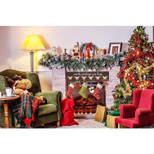 Christmas Stocking Wall Hanger The Stocking were Hung with 6 Red Nose Hooks Wood Christmas Stocking Rack Wall Mount Sign for Mantle Fireplace (Reindeer)