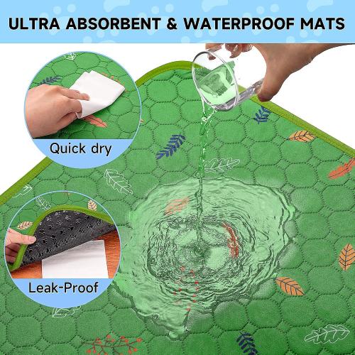 Sunheir Washable Pee Pads for Dogs 2-Pack Reusable Puppy Pads Pet Training Pads, Waterproof Dog Pee Pads for Crate, Whelping Pad, Non-Slip Protects Against Urine Leakage (Leaves - Green, 18x24)