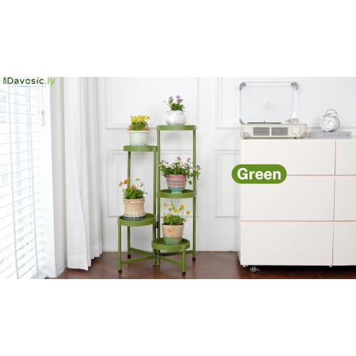 iDavosic.ly 6 Tier Folding Plant Stand Indoor Outdoor, Plastic Tray, Black