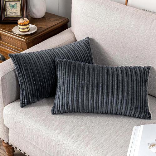 UGASA Velvet Pillow Covers Striped Decorative Throw Pillow Cover Cushion Case with Hidden Zipper for Home Couch/Bedroom/Car, Soft Cozy Solid Oblong, 1 Piece (12x20, Dark Grey)