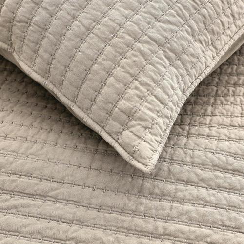 100% Cotton  - Beige Neutral Striped Pick Stitch Soft Lightweight Bedspread, Textured Like Linen, Farmhouse Country Rustic Coverlet, Shabby Chic Gauze Bedding