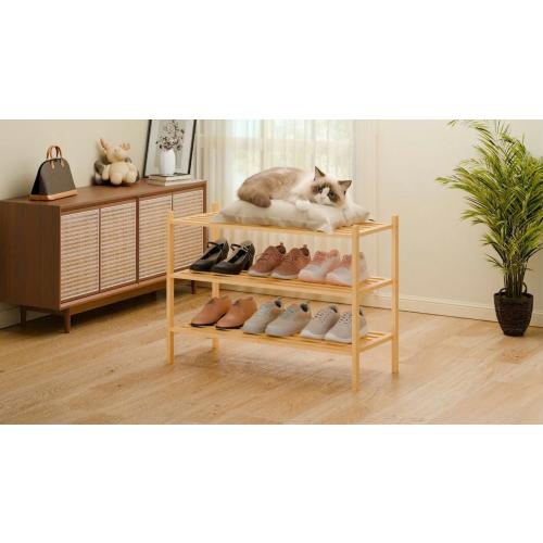Smiry Bamboo Shoe Rack, 5 Horizontal Slats, 2 Tier - 17.3 Wide, White