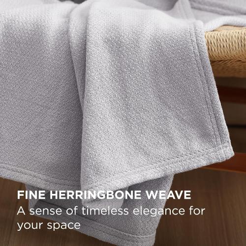 Bedsure 100% Cotton Blanket, Herringbone Weave, Queen Size, Cool Grey