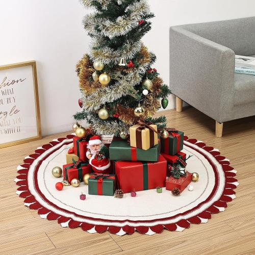 Mr. Pen 36 Red & White Knitted Christmas Tree Skirt, Xmas Tree Skirt, Small Tree Skirt