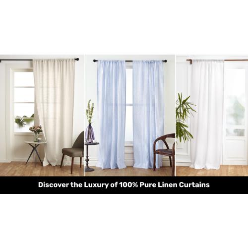 Solino Home Natural Linen Curtain 120 Inches Long, Light Filtering Rod Pocket Curtain 52 x 120 Inch, 100% Pure Linen European Flax Window Treatment for Living Room, Bedroom