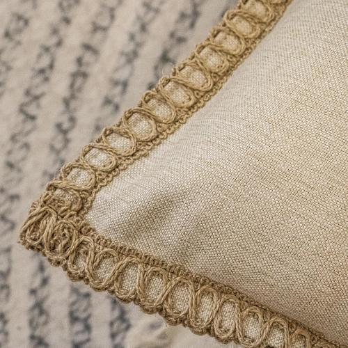 Burlap Linen Lumbar Pillow Cover 14 x 24 inch, Trimmed Tailored Edges Cushion Cover Farmhouse Modern Decorative Pillow Case Outdoor Decor, Oatmeal Beige, Pack of 1 (Cover Only)