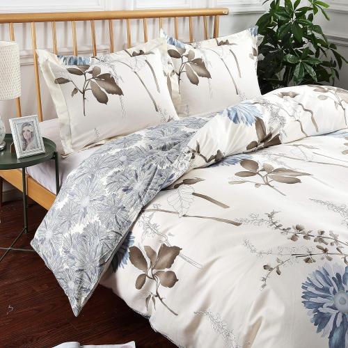 Swanson Beddings Daisy Silhouette Reversible Floral Print 3-Piece 100% Cotton Bedding Set: Duvet Cover and Two Pillow Shams (Queen) (Comforter is NOT Included)