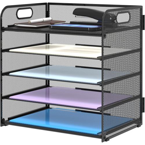 Supeasy 5 Trays Paper Organizer Letter Tray with Handle-Mesh Desk File Organizer, Paper Sorter Desk Organizer for Office, Home or School