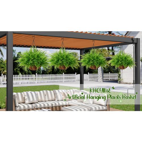 KHOYIME Artificial Hanging Plants with Basket 2PCS Fake Boston Fern Baskets, Outdoor Faux Greenery Stems Hanging Decor UV Resistant Indoor Outside Decorations for Home Garden Porch Balcony Patio Yard