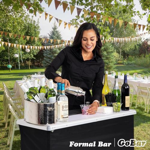 GoBar Portable Bar Table for Events - Black, or LED - Pop Up Mobile Bartending Station with Travel Carrying Case